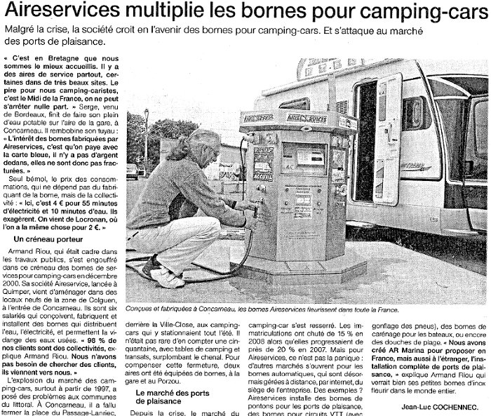 Article Ouest France 5 octobre Aires Services AR Marina
